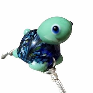 Handmade Turtle Bracelet Green & Blue Art Glass Stones and Twisted Wire Jewelry